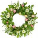 AMF0RESJ Artificial Easter Wreaths for Front Door Spring Summer Wreath with Poppy Flower,Colorful Eggs,Green Leaves for Front Door Indoor Outdoor Farmhouse Home Wall Window Festival Wedding Decor