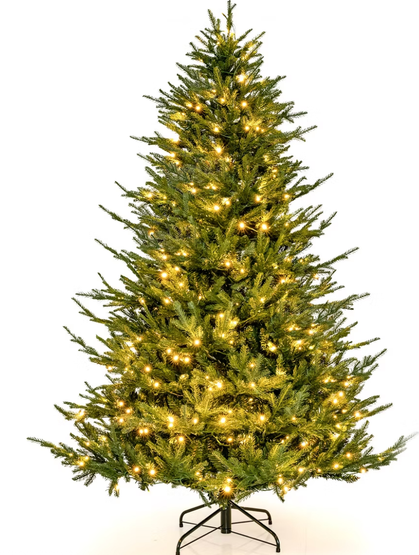 7 FT Pre-Lit Artificial Christmas Tree Hinged 1130 Branch Tips & 380 LED Lights