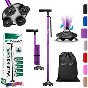 Allay Walking Canes for Men & Women - Adjustable Canes for Women for Stability, Self Standing Wide Quad Pivot Base, Light Weight, Soft Handle Grip and Travel Bag, Walking Sticks for Seniors & Adults