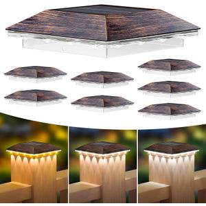 Mlambert 8 Pack Solar Post Cap Lights Outdoor - 3 Lighting Modes Waterproof LED Solar Post Lights Fit 3.53.5 Wood/44 Vinyl Fence Deck Posts, Brown
