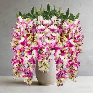 2Pcs Artificial Flowers Faux Silk Flowers Indoor Plants Hanging Wisteria Decoration for Home Indoor Kitchen Table Vase Wedding Party Table Centerpieces Outdoor Decor (Purple Fuchsia)