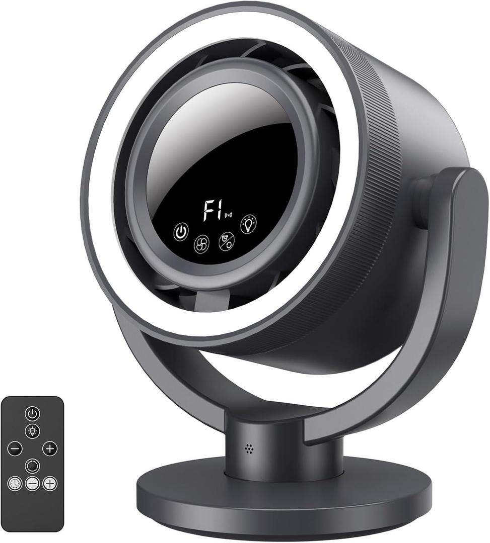 USB Rechargeable Desk Fan with Night Light, 10 Inch Air Circulator Fan with 4 Speed, 90 Tilt, 180 Oscillation, Quiet Table Fan for Bedroom, Office, Indoor, Camping Tent, RV, Outdoor (Gray)