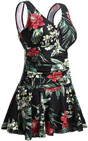 MiYang Women's Plus-Size Flower Printing Shaping Body One Piece Swim Dresses Swimsuit, Size Medium
