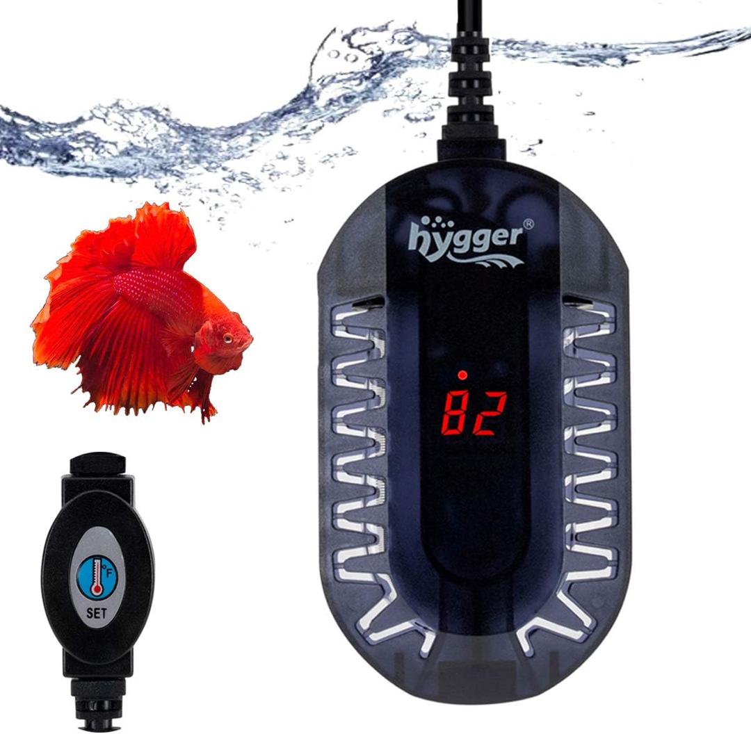 hygger 50W Mini Submersible Digital Display Aquarium Heater for Small Fish Tank, Compact and Fast Heating Thermostat, with External Controller and Built-in Thermometer, for Betta, Turtle (50W (1-6.5 gallon))