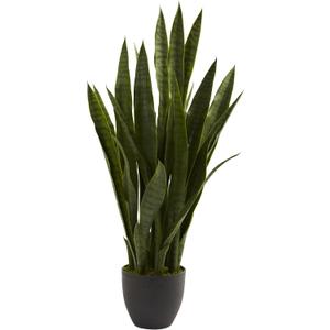 Nearly Natural 35in Artificial Snake Plant, Sansevieria Faux Greenery with Black Planter for Indoor Home Office Decor, Low Maintenance