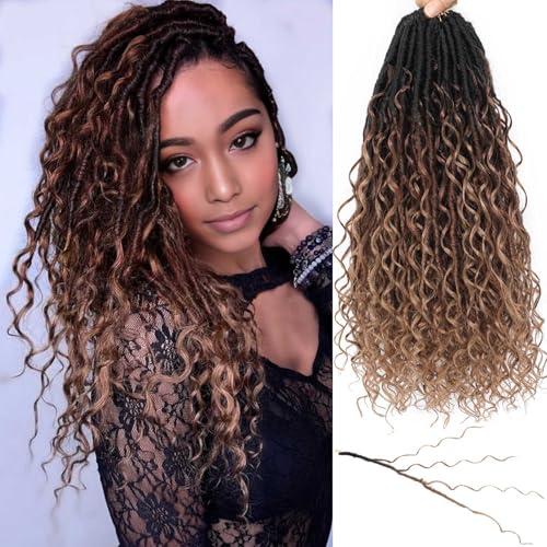 Goddess Locs Crochet Hair 7 Packs Bohemian Faux Locs Pre-Looped Braids, Boho Goddess Soft Locs Crochet Hair with Curly Ends Hair Extensions for Women (1B/30/27, 24 Inch)