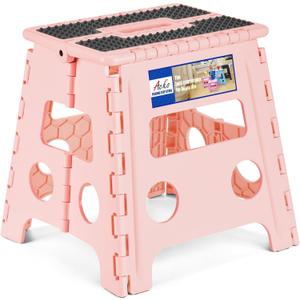 ACKO Folding Step Stool 13 inch Height Premium Heavy Duty Foldable Step Stools for Adults and Kids, Kitchen Plastic Small Collapsible Stepping Stool Hold Up to 300 LB Dot Pink (1 Pack)