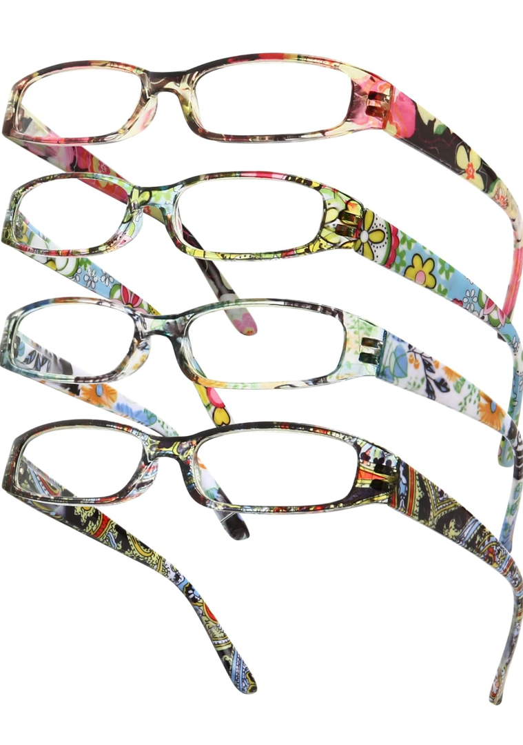 Gaoye 4-Pack Readers for Women, Blue Light Blocking Reading Glasses, Stylish Reading Glasses for Women in 4 Patterns +2.0