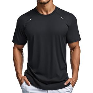 MAGCOMSEN Men's Dry Fit Shirts Mesh Short Sleeve Athletic Lightweight Workout Performance Hiking Shirt (Black, XXL)