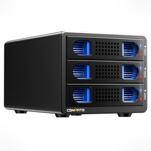 CENMATE Aluminum 3 Bay Hard Drive Enclosure with Cooling Fan for 2.5“/3.5" SATA HDD/SSD with USB A/C 3.0, Support Hot Swappable, Tool-Free HDD Enclosure, DAS(NO RAID/NAS)