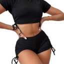 Women's High Waist Bikini Sets Two Piece Swimsuit Sports Style Bathing Suit Crop Top and Boy Shorts Full Coverage (Medium, Black)