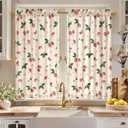 Miss Adola Farmhouse Kitchen Curtains - 45 Inch Length Linen Blend Strawberry Kitchen Window Tier Curtains Cafe Drapes Rod Pocket for Windows Light Filtering, 2 Panels