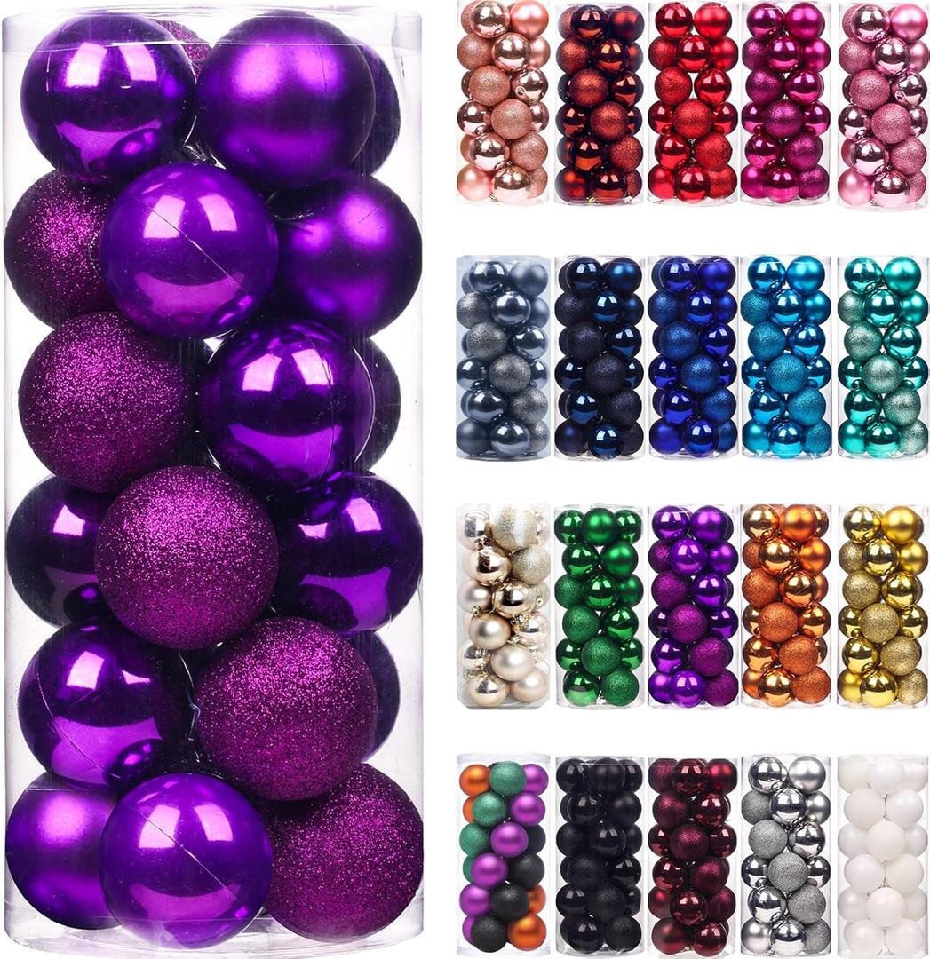 Emopeak 24Pcs Christmas Balls Ornaments for Xmas Christmas Tree - Shatterproof Christmas Tree Decorations Large Hanging Ball for Holiday Wedding Party Decoration (Purple, 2.5"-6.2CM)