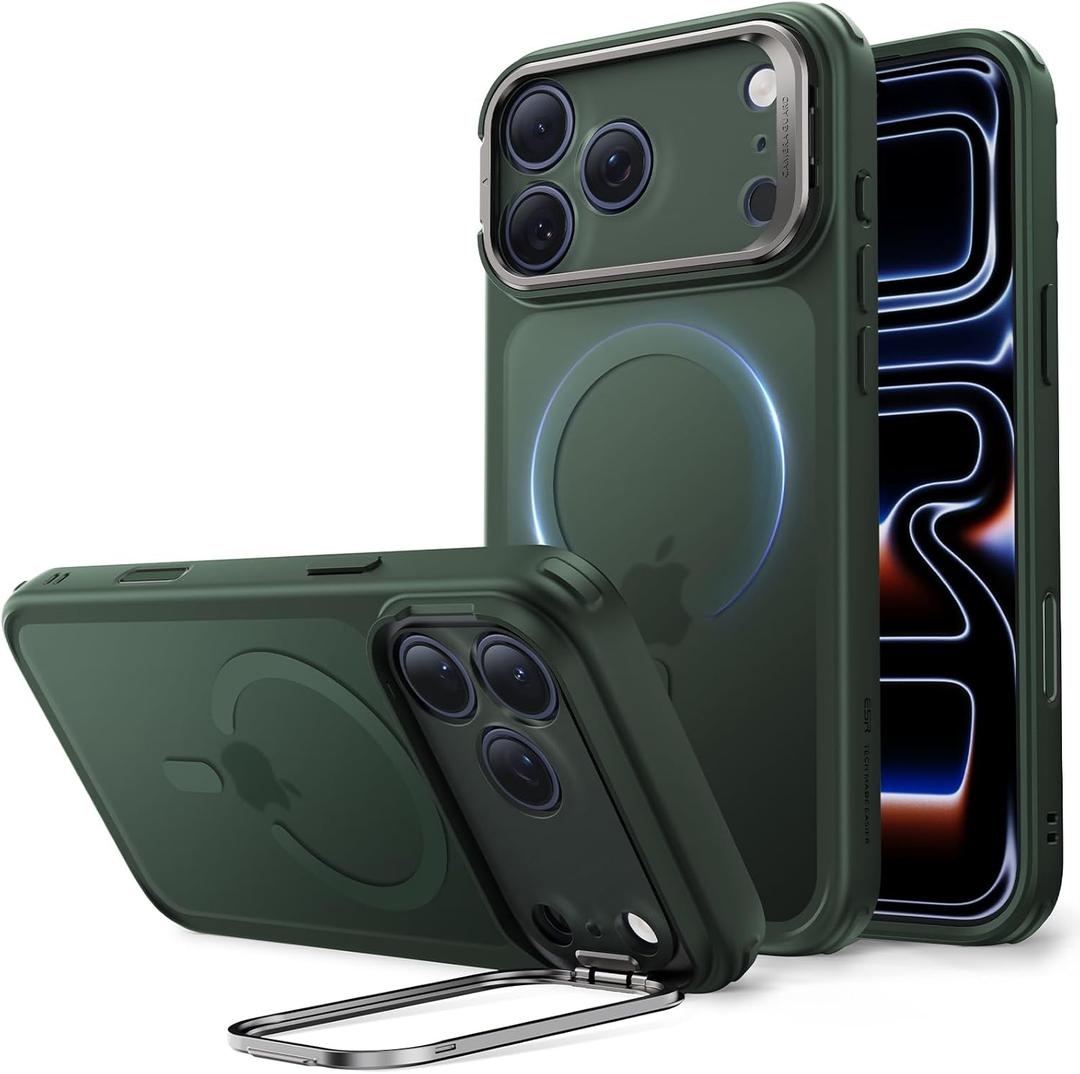 ESR for iPhone 17 Pro Case with Stash Stand, Compatible with MagSafe, Military-Grade Drop Protection Magnetic Phone Case, Scratch-Resistant Back Cover, Frosted Green