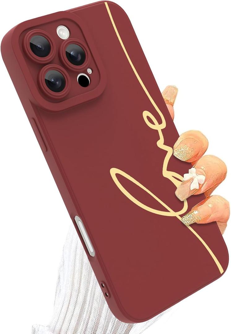 MOWIME for iPhone 16 Pro Max Case Cute Back Plating Love Letter with Screen Protector Soft TPU Shockproof Anti-Fall Lens Cameras Cover Protection Phone Case for Women Girls Men-Red MOWIME for iPhone 16 Pro Max Case Cute Back Plating Love Letter with Screen Protector Soft TPU Shockproof Anti-Fall Lens Cameras Cover Protection Phone Case for Women Girls Men-Red