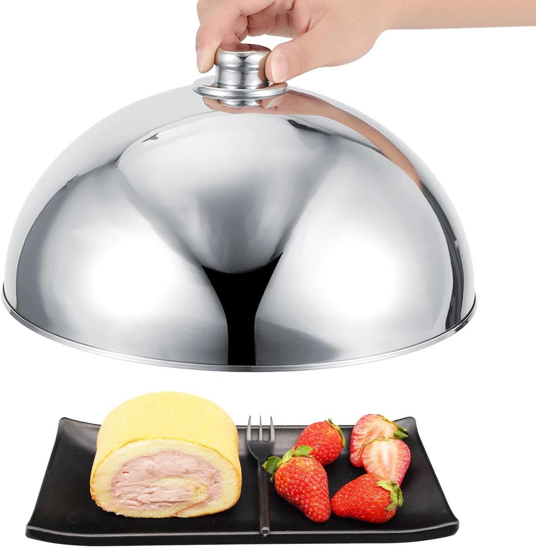 Stainless Steel Food Dome Cover, 10 inch Cloche Serving Dish Food Cover Round Basting Cover Cheese Melting Lid, Dessert Dish Dome for Hotel Restaurant Buffet Party Kitchen Cooking Barbecue (10 inch)