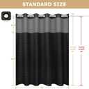 FADOTY No Hook Shower Curtain and Liner Set, Black Snap in Shower Curtain Ringless Chevron Tufted Cloth Waterproof Washable Fabric Bath Curtain with See Through Top Window for Bathroom Hotel 71" x 74", Black