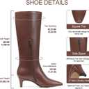 Tscoyuki Knee High Boots for Women Kitten Low Heel Square Toe Tall Boots Side Zipper Vegan Leather Heeled Long Fall Boots for Office Dating Party Work Trendy (Brown)
