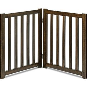 LZRS Wooden Free Standing Dog Gate 40" W x 24" H, Foldable Solid Hardwood Pet Safety Fence for House Doorways, Stairs, Hallways, Step-Over Pet Barrier, No Drill Easy Setup, Walnut