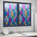 Lattice Privacy Window Film Glass Tint Colorful Rainbow Static Cling Decals for Home Anti UV and Heat Control Non-Adhesive Window Covering 17.7x78.7In