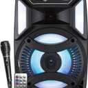 AUDIOBOX Portable Karaoke Speaker with Wireless Remote, 8 Woofer, Sound Activated Light Show, Bluetooth, USB-C, and Wired Microphone for Parties and Events