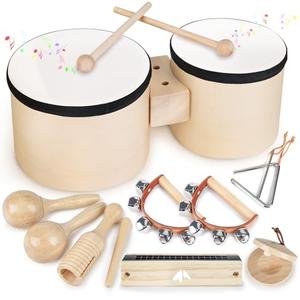 Vanplay Kids Drum Set - Toys for 2 3 Year Old Boy Gifts, Musical Instruments for Toddler 2-4, Birthday Gifts for 3 4 Year Old Girls, Wooden Montessori with Bongo Drum for Kids Age 2 3 4 5 6