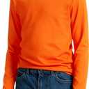 2 x Boys Cotton Long Sleeve Shirts Soft Breathable Crewneck Tees for Kids, Fashion Basic Tops 4-12 Years (Orange, XS)