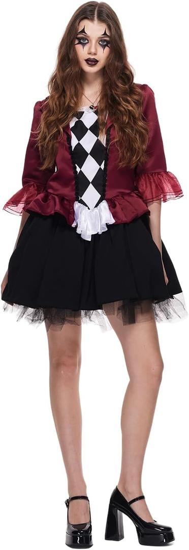 EraSpooky Women's Lady Jokester Costume Deluxe Adult Wicked Trickster Clown Fancy Dress (L)