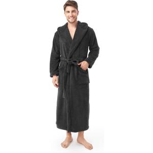 DAVID ARCHY Men's Hooded Robe Soft Coral Fleece Microfiber Bathrobe (XX-Large, Dark Gray)