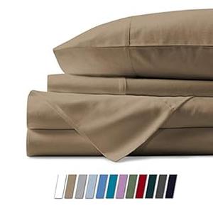 Mayfair Linen 100% Egyptian Cotton Sheets, Taupe Twin XL Sheets Set, 600 Thread Count Long Staple Cotton, Sateen Weave for Soft and Silky Feel, Fits Mattress Upto 18'' DEEP Pocket