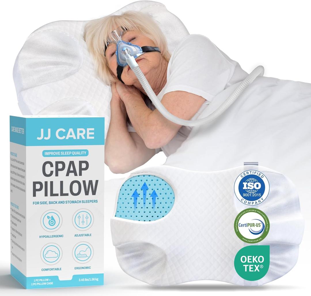 JJ CARE CPAP Pillow for Side and Back Sleepers with Pillowcase (Pack of 1), 3 Layered Design and Adjustable Height CPAP Pillow, CPAP Masks Users (2 Removable Layer)