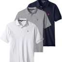 U.S. Polo Assn. Men's Classic Polo Shirt, Two-Button Closure Pique Polo Shirt, Summer Fashion Golf Shirt (Heather Grey/White/Classic Navy), 2XL