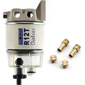R12T Fuel Water Separator Fuel Filter/Water Separator Marine Complete Kit 10 Micron Filter Replaces Racor S3240 120AT R12T NPT ZG1/4-19 Fit 3/8 Inch NPT Outboard Motors for Gas & Diesel Engines