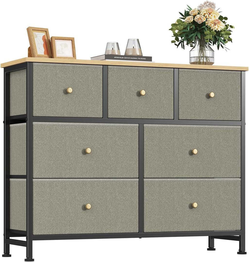 Fabric Dresser for Bedroom with 7 Drawers, Chest of Drawers, 11.8"D x 39.3"W x 31.6"H