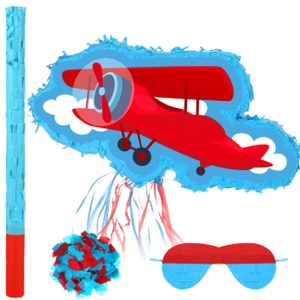 Seematn Airplane Piñata Plane Piñata Bundle with a Blindfold, Bat and Confetti Birthday Party Supplies for 4th of July Patriotic Veterans Birthday Party