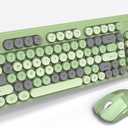 Wireless Keyboard Mouse Combo, Full Size Colorful Round Keycaps Bluetooth Keyboard with Numeric Keypad, Silent 2.4GHz Mouse, Typewriter Computer Keyboard and Mouse Set for Laptop, PC, Windows (Green)