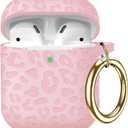 Compatible with Airpods Case Leopard Engraved Skin Cover Compatible with Airpods 2nd/1st Charging Case,Cute Soft Silicone Full Protective, Front LED Visible, Pink