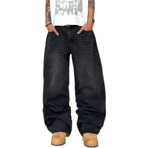 Mens Wide Leg Jeans Super Baggy Pants Y2k Loose Fit Denim Jeans Skater Trousers Streetwear (XXL)