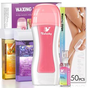 Roll on Wax Kit, Roll on Waxing Kit for Hair Removal, Wax Roller Kit for All Skin Types for men, Hair Removal with 2 Soft Cartridges and 50 Strips, Waxing Kit for Women