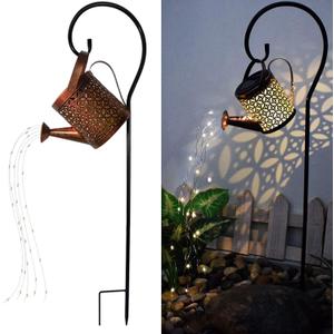Solar Lanterns Outdoor Waterproof,Metal Watering Can Garden Decor,Hanging Solar Path Lights Yard Art,Outside Patio Decorations Gardening Birthday Gifts for Mom Grandma Women,with Hook,Large