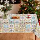 Rectangle Tablecloth, Waterproof Vinyl Table Cloth with Flannel Backing, Plastic Table Cloths for Dinner, Kitchen, Outdoor and Parties, 60"x84" (Multi Color)