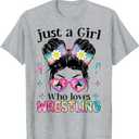 Just A Girl Who Loves Wrestling Wrestler Wrestle T-Shirt (Gray, XS)