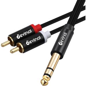 Devinal 1/4" inch TRS to RCA Y Splitter Cable, 6.35mm Quarter inch Stereo to 2 RCA Phono Insert Audio Breakout Cable, Cord 10 FT/ 3 Meters