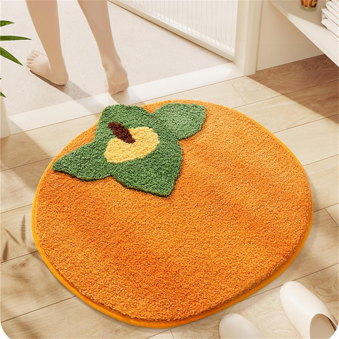 Ankah Fruit Bath Mats Cute Bathroom Rugs, Particularly Absorbent, Very Soft, and Dry Fast that Fits for Kid's Room, Bathroom or Other Room, 21.6" x 22.8", Persimmon