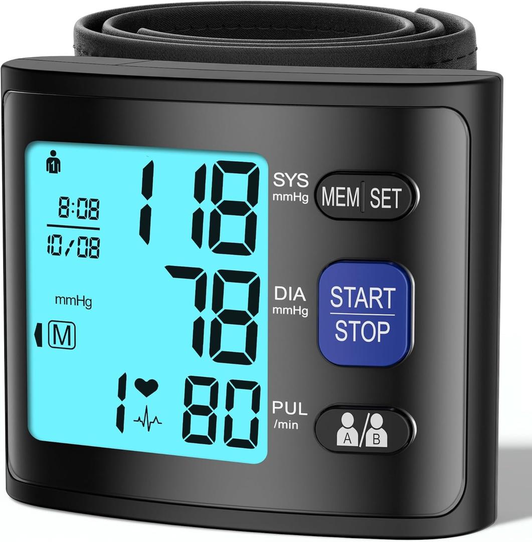 GUAEVER Wrist Blood Pressure Monitor, Automatic BP Cuff with Backlit Display, 2x90 Memory, Voice Broadcast, Measuring Board Case, AAA Battery Bp Monitor, for Home Use Elderly Travel (Black)