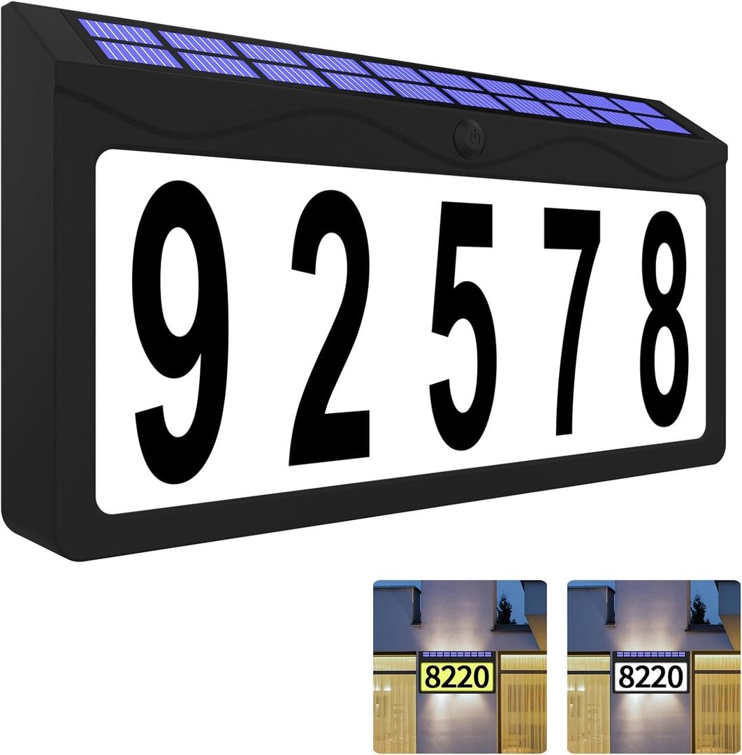 Solar Address Sign, Lighted Address Plaque Outdoor Waterproof, Illuminated Double Color Address Numbers, House Numbers for Home Street Mailbox Outside (6.5 IN(wall mounted))