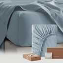 Double Stitch Cotton Tencel Fitted Sheet - King Size Fitted Sheets Deep Pocket, Soft Hotel Bedding, Cooling & Breathable for Hot Sleepers, Up to 16 inches, Sterling Blue (King (78" x 80"))