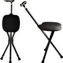 Hold 440 lbs Folding Canes with Seat Walking Stick Height Adjustment Cane Seat Capacity Frosted Handle with Magnetic Therapy Stone Crutches Stool (Square LED)