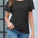 DeXianLai Women's Dressy Casual Tops Business Work Blouses Trendy Vacation Outfits Short Sleeve Business Tshirts Black L