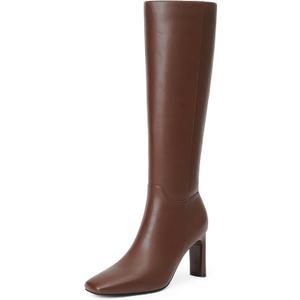 Modatope Knee High Boots for Women Square Toe Chunky Heel Long Tall Fall Boots for Women (7.5, Brown)